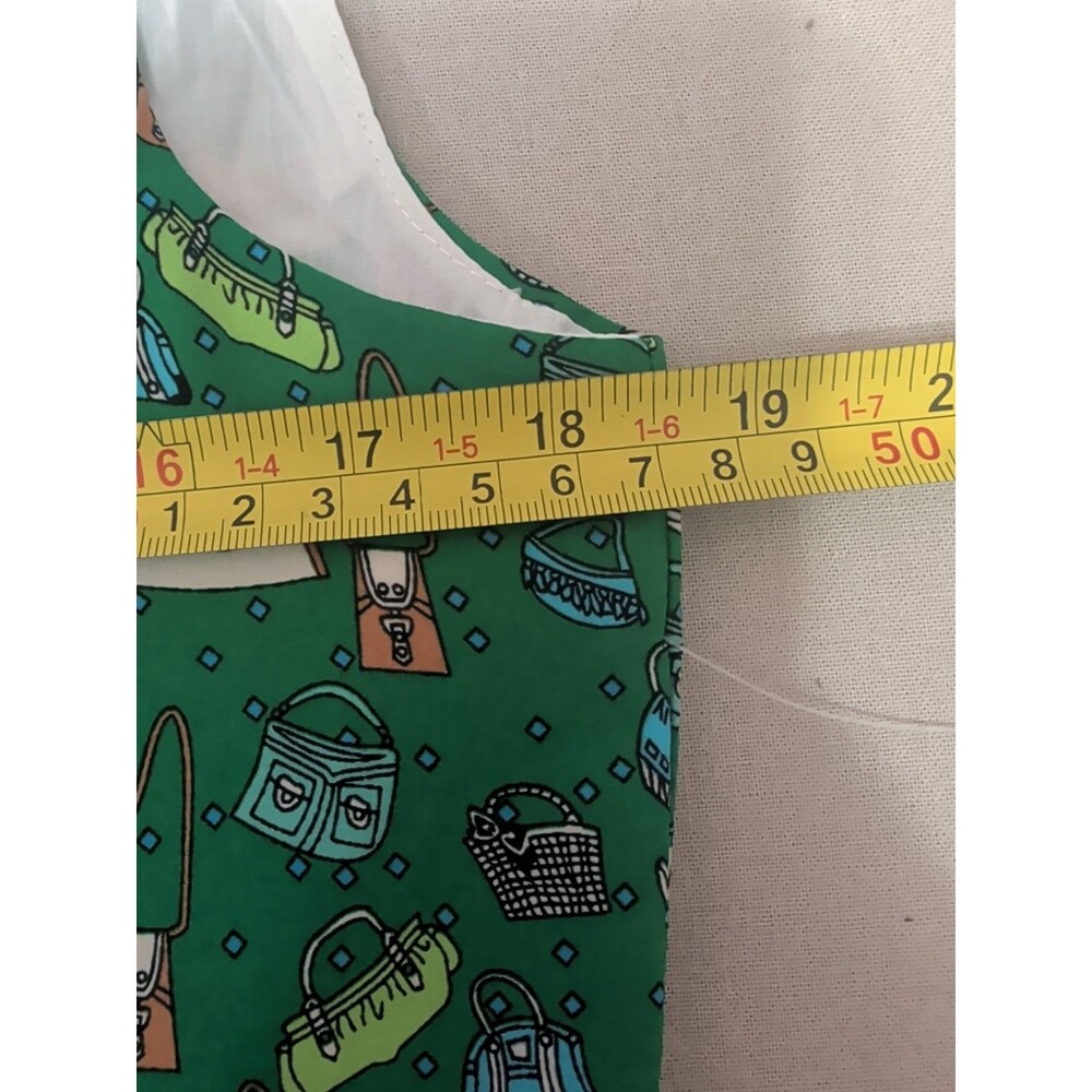 Tulip B Fit Flare Mini Dress XL Green Pockets Novelty Print NWT Summer Retro - Picture 10 of 13